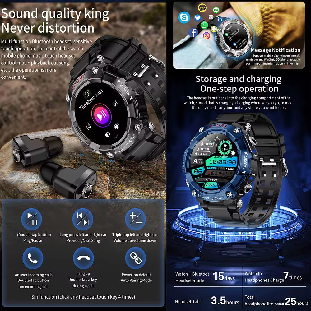 Montre Connectée T96 – Écouteurs Bluetooth Intégrés & Grand Écran HD